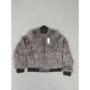 Ava Kris Jacket Womens Small Gray Faux Fur Bomber Madge Full Zip Lined Short